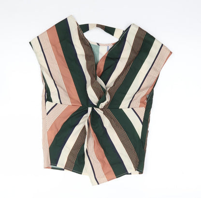 SheIn Womens Multicoloured Striped Polyester Jersey Blouse Size XS Round Neck