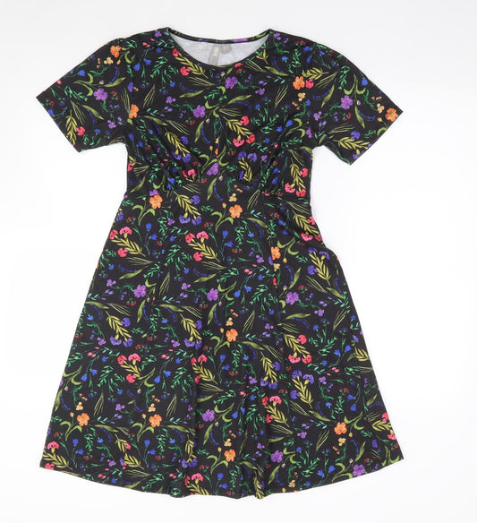 ASOS Womens Multicoloured Floral Polyester Skater Dress  Size 8  Crew Neck Pullover