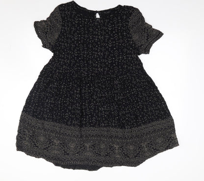 New Look  Womens Black Geometric Polyester Fit & Flare  Size S  Round Neck Pullover