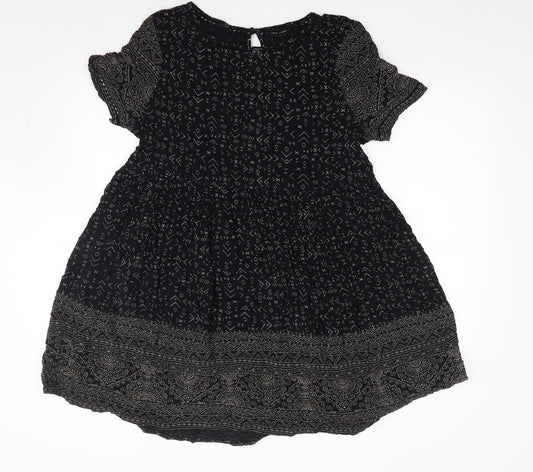 New Look  Womens Black Geometric Polyester Fit & Flare  Size S  Round Neck Pullover
