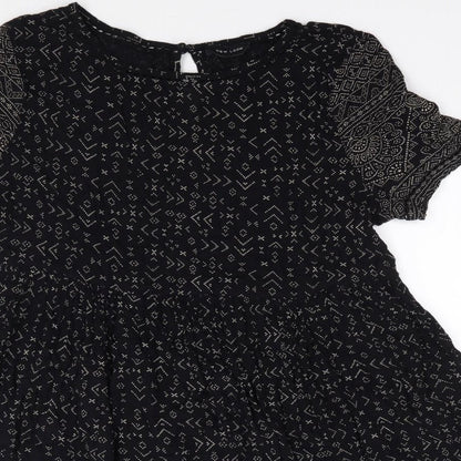 New Look  Womens Black Geometric Polyester Fit & Flare  Size S  Round Neck Pullover