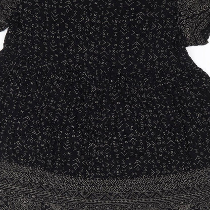 New Look  Womens Black Geometric Polyester Fit & Flare  Size S  Round Neck Pullover