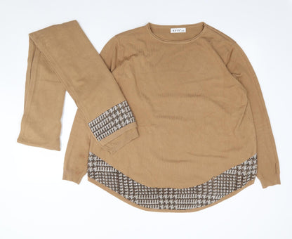 Evis  Womens Brown Crew Neck  Viscose Pullover Jumper Size L