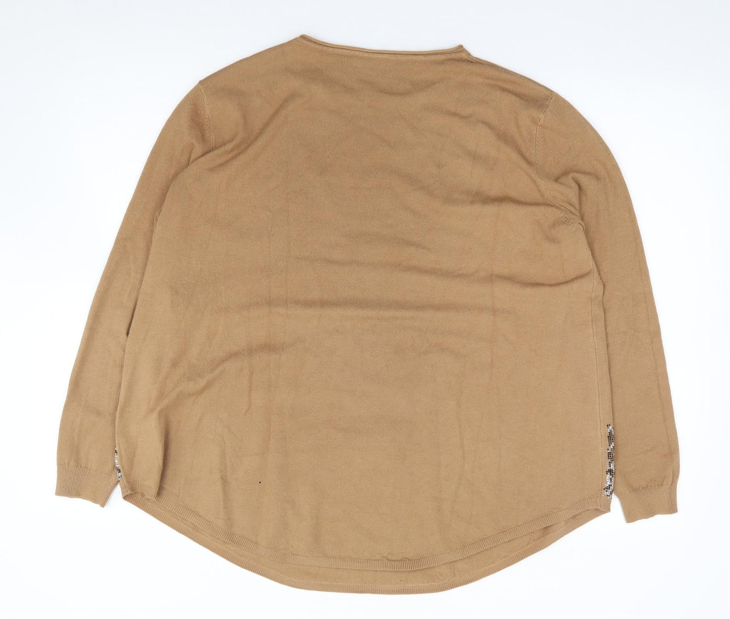 Evis  Womens Brown Crew Neck  Viscose Pullover Jumper Size L