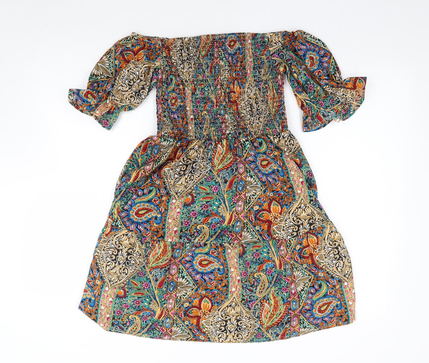 SheIn Womens Multicoloured Floral Polyester Fit & Flare  Size S  Off the Shoulder Pullover