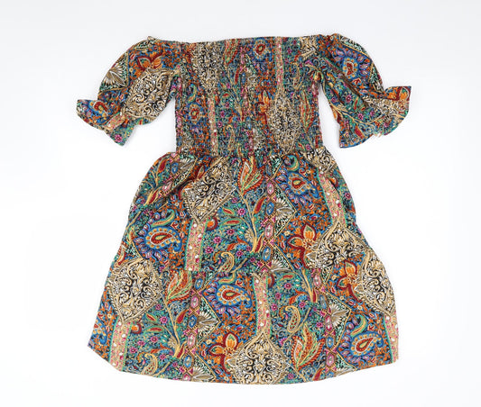 SheIn Womens Multicoloured Floral Polyester Fit & Flare  Size S  Off the Shoulder Pullover