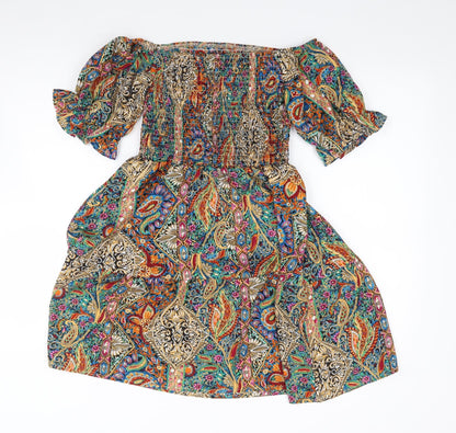 SheIn Womens Multicoloured Floral Polyester Fit & Flare  Size S  Off the Shoulder Pullover