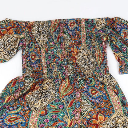 SheIn Womens Multicoloured Floral Polyester Fit & Flare  Size S  Off the Shoulder Pullover