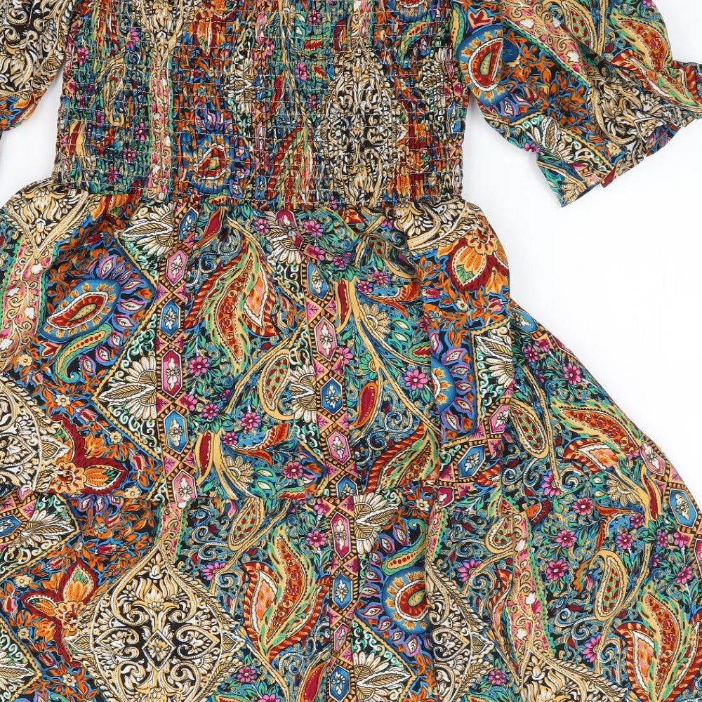 SheIn Womens Multicoloured Floral Polyester Fit & Flare  Size S  Off the Shoulder Pullover