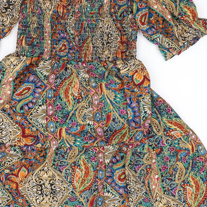 SheIn Womens Multicoloured Floral Polyester Fit & Flare  Size S  Off the Shoulder Pullover