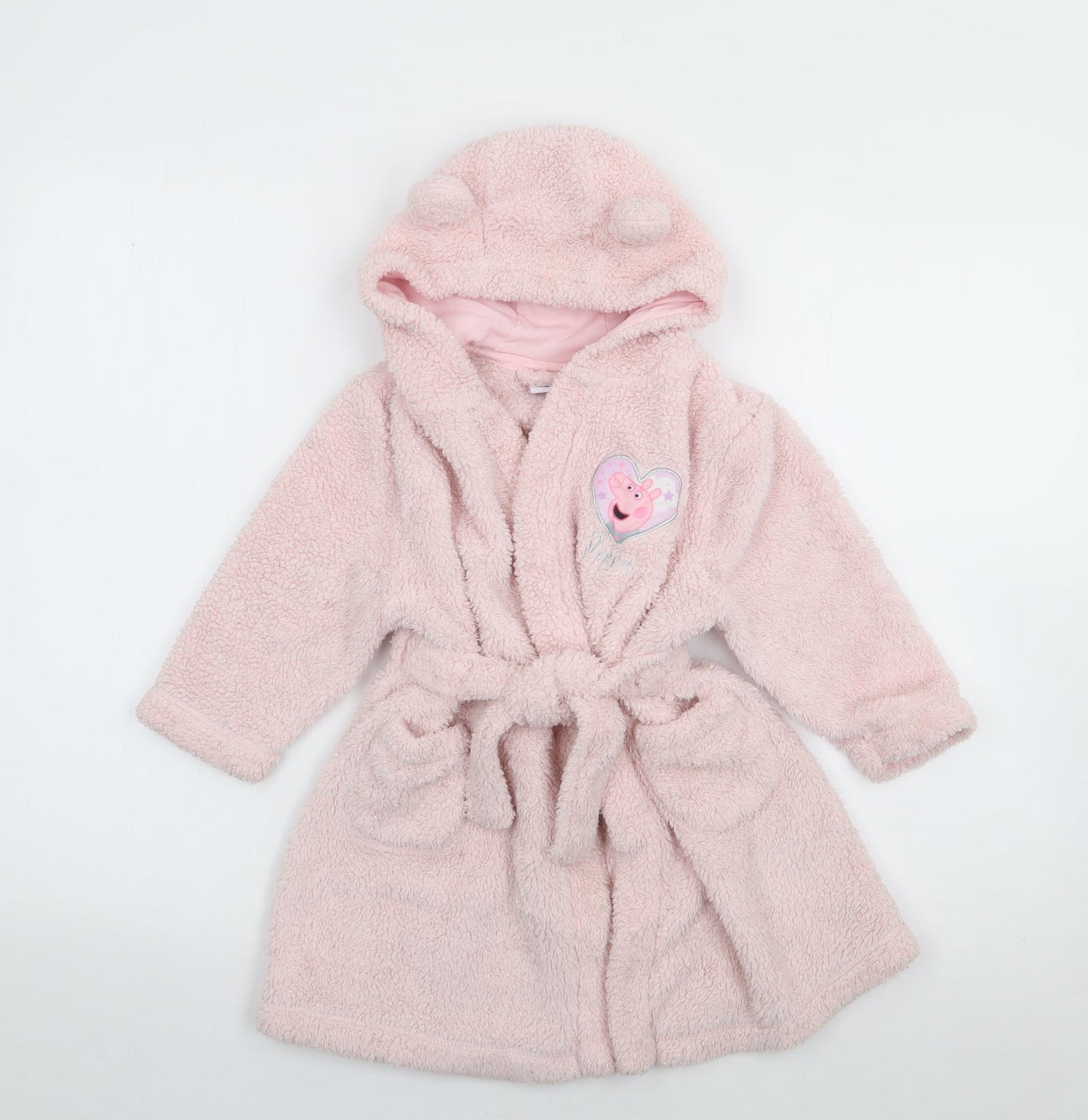 George Girls Pink Solid Polyester Robe  Size 12-18 Months  Drawstring - Peppa Pig