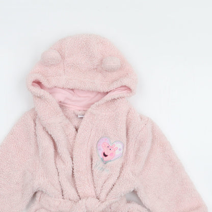 George Girls Pink Solid Polyester Robe  Size 12-18 Months  Drawstring - Peppa Pig