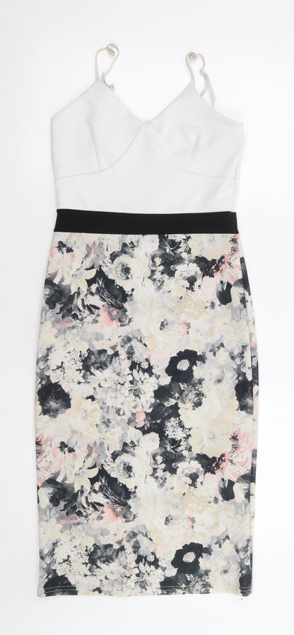 Missi London Womens Multicoloured Floral Polyester Bodycon  Size 8  V-Neck Pullover