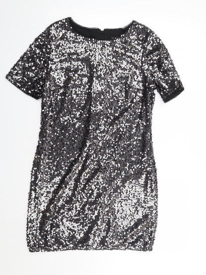 F&F  Womens Silver  Nylon Shift  Size 10  Crew Neck Zip
