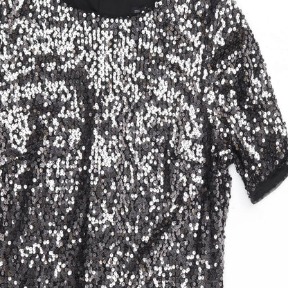F&F  Womens Silver  Nylon Shift  Size 10  Crew Neck Zip