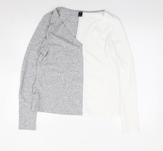 SheIn Womens Grey  Polyester Jersey T-Shirt Size M V-Neck