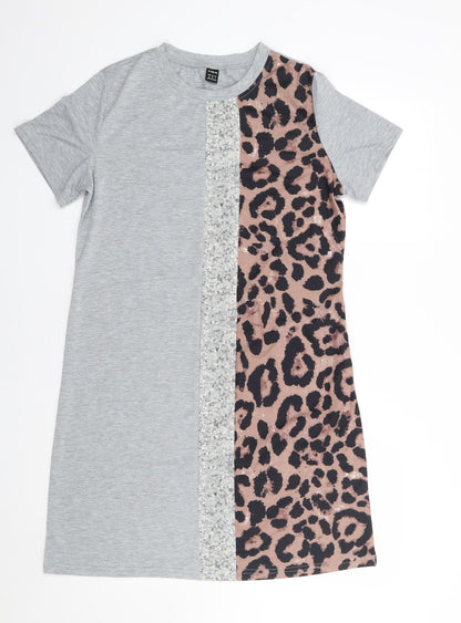 SheIn Womens Multicoloured Geometric Polyester T-Shirt Dress  Size M  Crew Neck Pullover