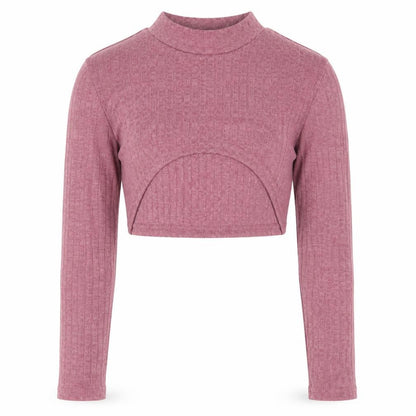 SheIn Girls Pink  Polyester Cropped T-Shirt Size 10 Years Mock Neck Pullover