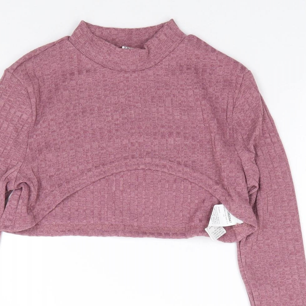 SheIn Girls Pink  Polyester Cropped T-Shirt Size 10 Years Mock Neck Pullover