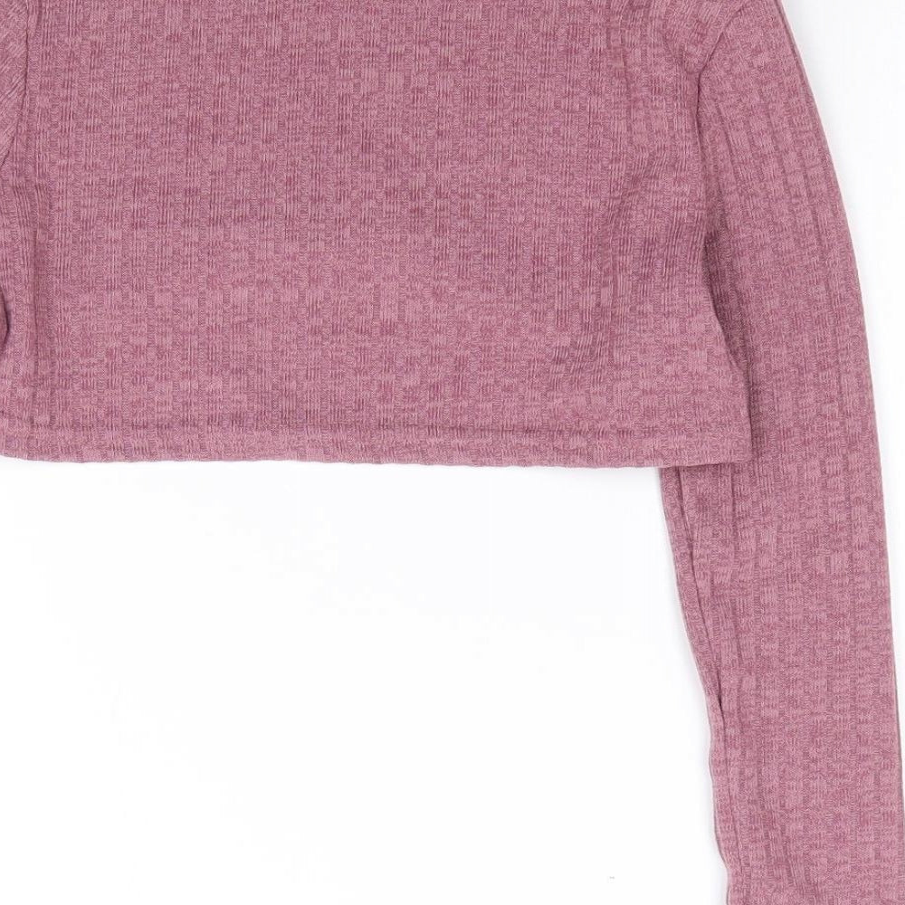 SheIn Girls Pink  Polyester Cropped T-Shirt Size 10 Years Mock Neck Pullover