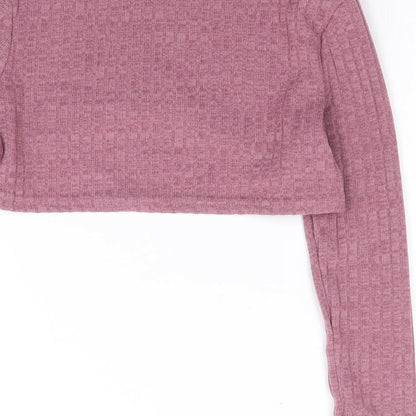 SheIn Girls Pink  Polyester Cropped T-Shirt Size 10 Years Mock Neck Pullover