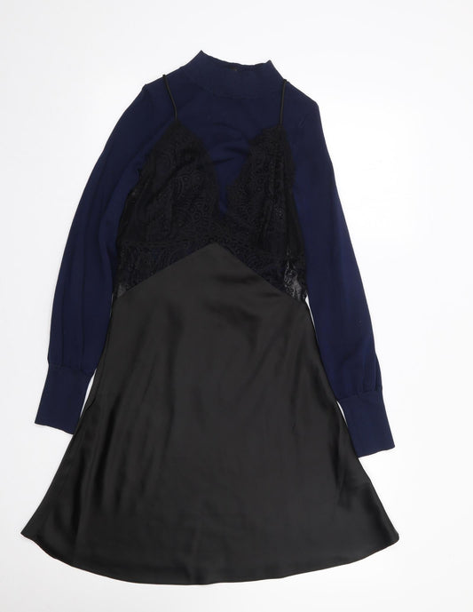 Topshop Womens Black  Viscose Jumper Dress  Size 6  High Neck Pullover