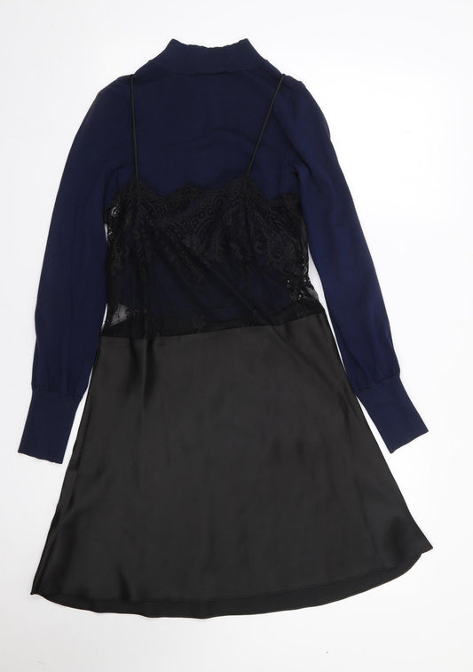 Topshop Womens Black  Viscose Jumper Dress  Size 6  High Neck Pullover