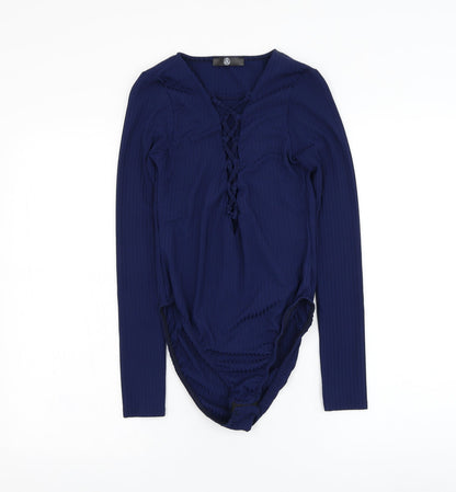 Missguided Womens Blue  Polyester Bodysuit One-Piece Size 10  Hook & Loop