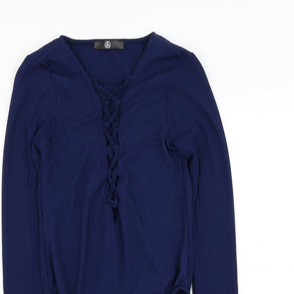 Missguided Womens Blue  Polyester Bodysuit One-Piece Size 10  Hook & Loop