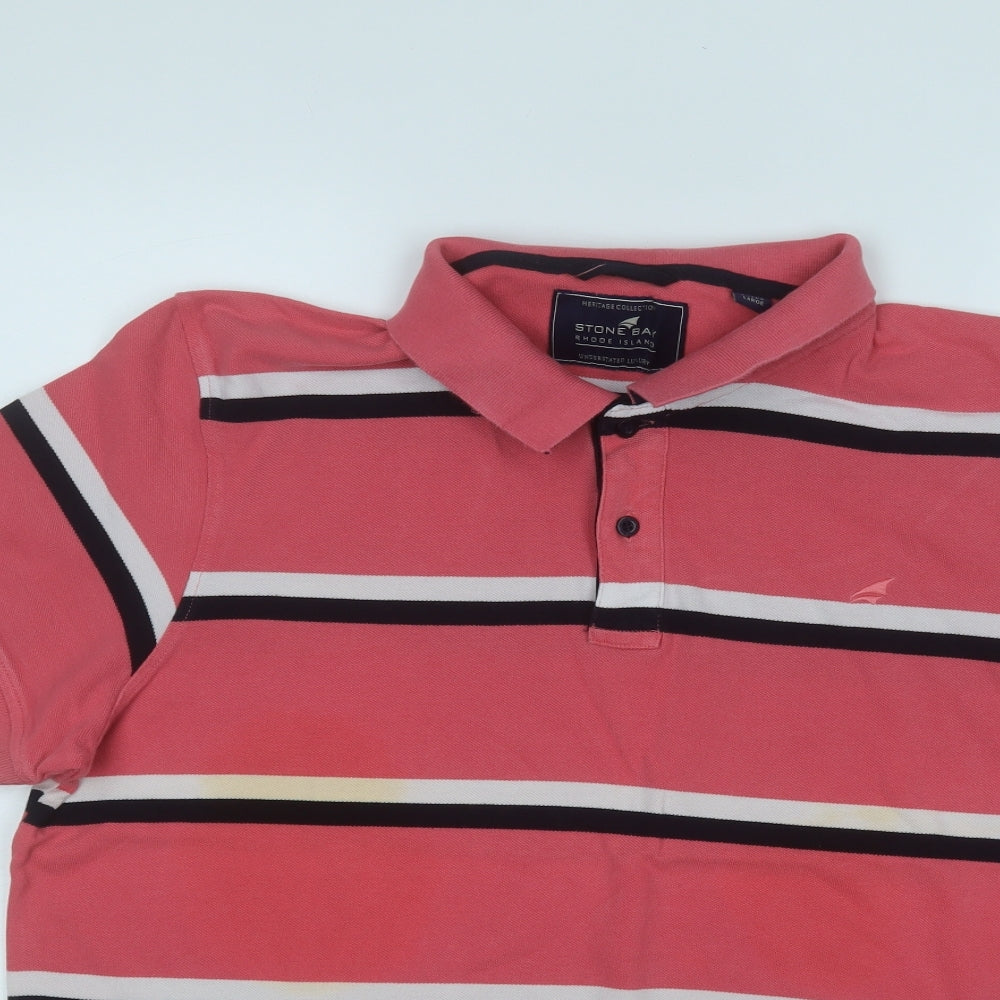 STONE BAY Mens Pink Striped Cotton  Polo Size XL Collared