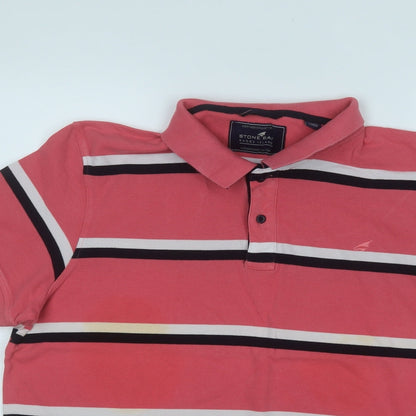 STONE BAY Mens Pink Striped Cotton  Polo Size XL Collared