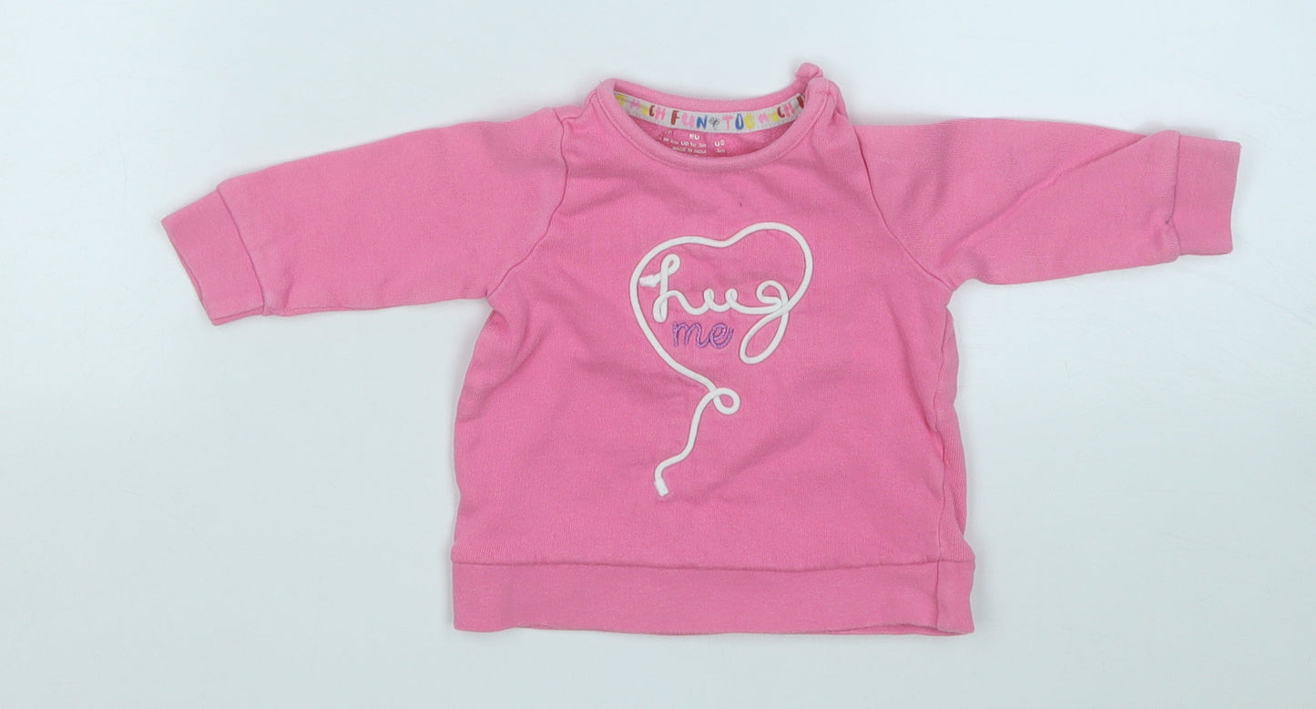 F&F Girls Pink  Cotton Pullover Jumper Size 0-3 Months