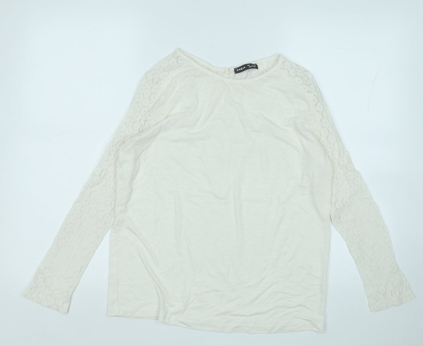 SheIn Womens White Round Neck  Polyester Pullover Jumper Size S