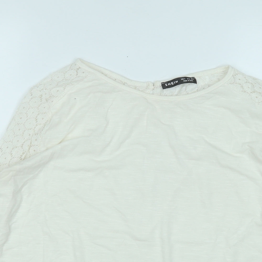 SheIn Womens White Round Neck  Polyester Pullover Jumper Size S