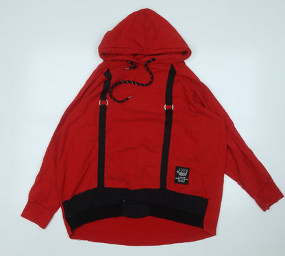 Studio Mens Red  Cotton Pullover Hoodie Size L