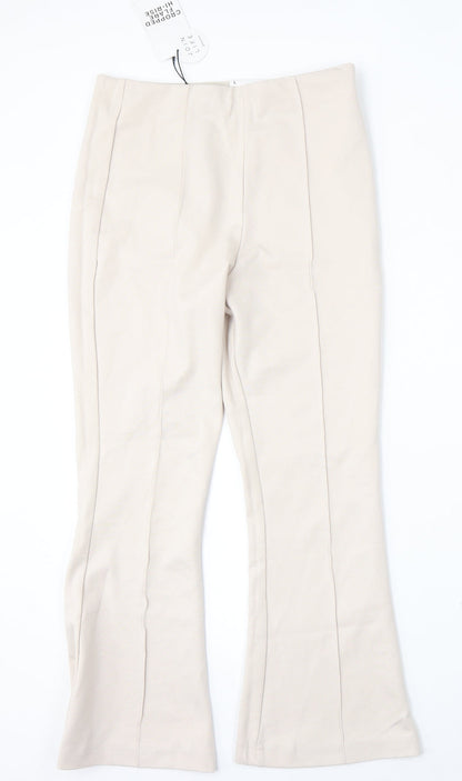 Womens UK Size L Stradivarius Regular Fit Flared Beige Jeans