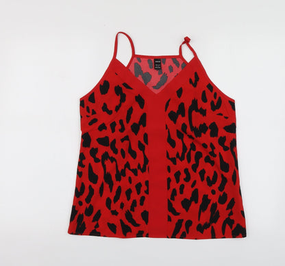 SheIn Womens Red Animal Print Polyester Basic T-Shirt Size S V-Neck