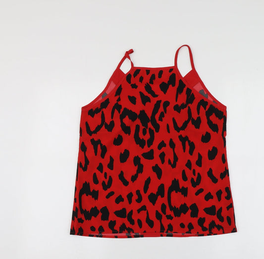 SheIn Womens Red Animal Print Polyester Basic T-Shirt Size S V-Neck