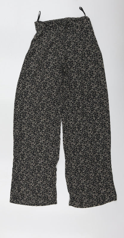 M&S Womens Black Geometric Viscose Trousers  Size 8 L28 in Regular