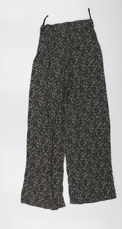 M&S Womens Black Geometric Viscose Trousers  Size 8 L28 in Regular