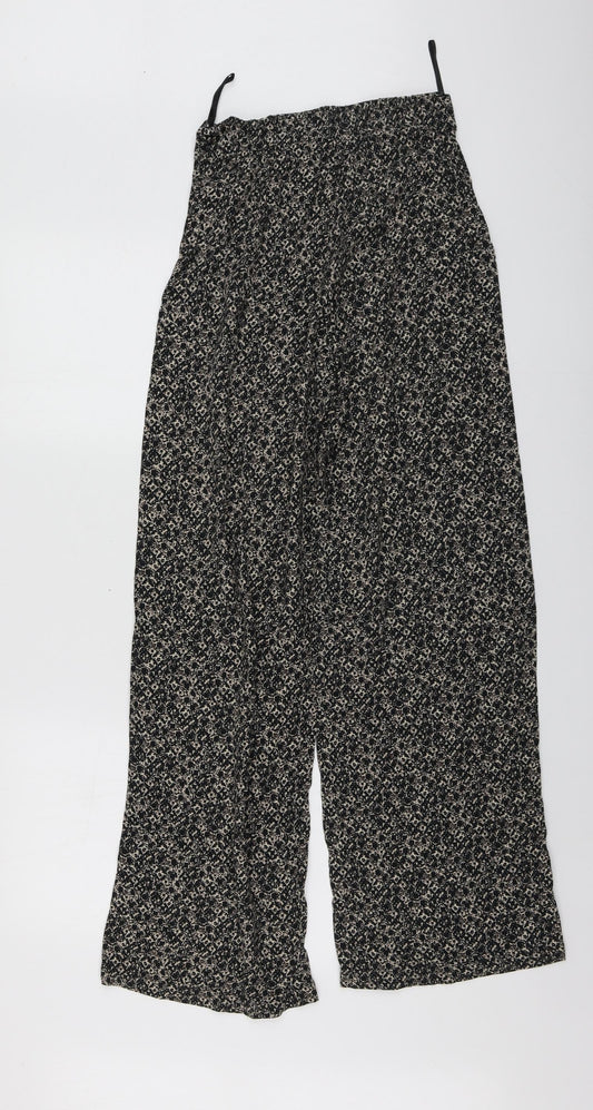 M&S Womens Black Geometric Viscose Trousers  Size 8 L28 in Regular