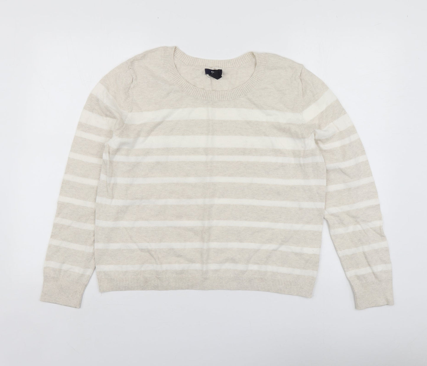 Gap Womens Beige Round Neck Striped Cotton Pullover Jumper Size XL