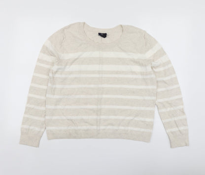 Gap Womens Beige Round Neck Striped Cotton Pullover Jumper Size XL