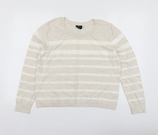 Gap Womens Beige Round Neck Striped Cotton Pullover Jumper Size XL