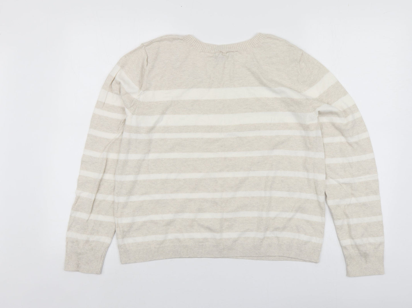 Gap Womens Beige Round Neck Striped Cotton Pullover Jumper Size XL