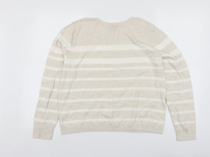 Gap Womens Beige Round Neck Striped Cotton Pullover Jumper Size XL