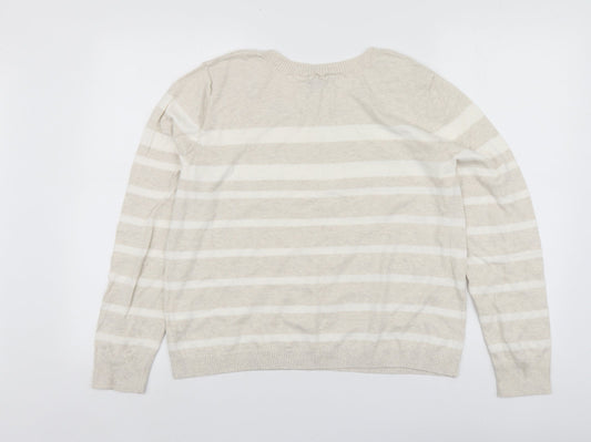 Gap Womens Beige Round Neck Striped Cotton Pullover Jumper Size XL