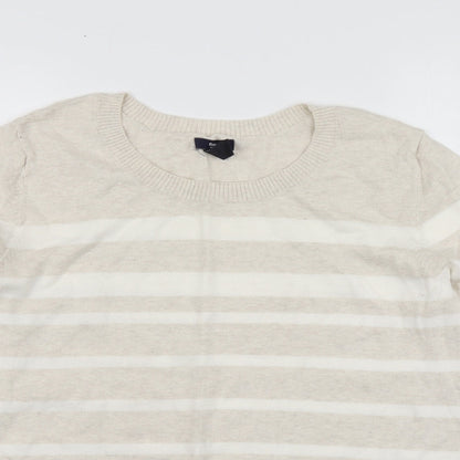 Gap Womens Beige Round Neck Striped Cotton Pullover Jumper Size XL
