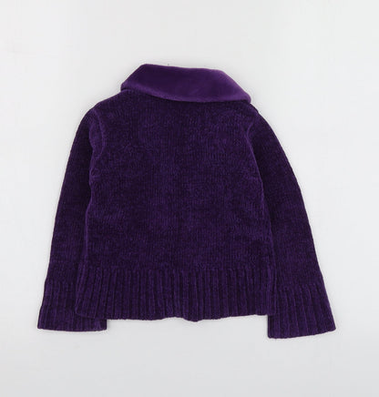 Adams Girls Purple Round Neck  Acrylic Cardigan Jumper Size 3 Years