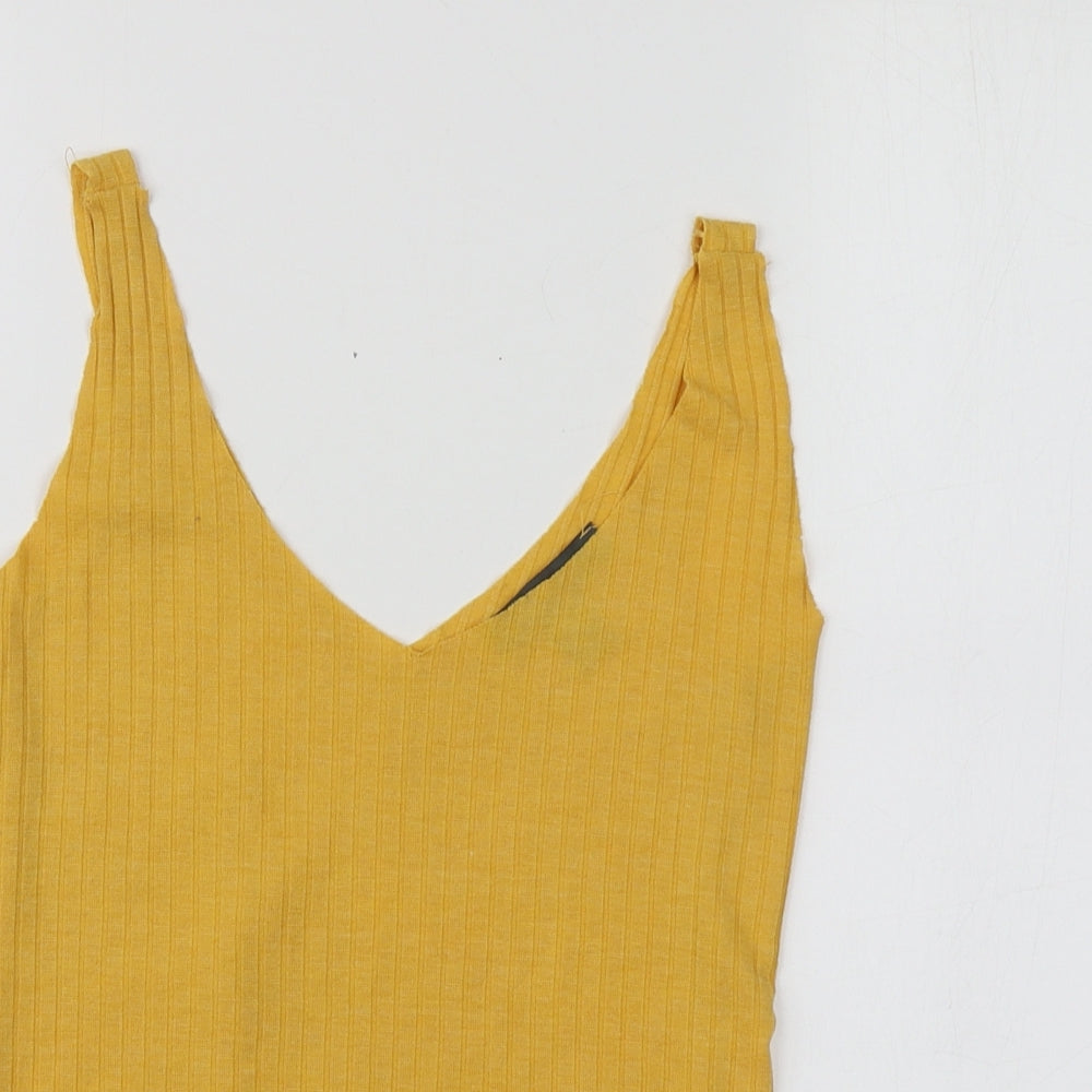 Primark Womens Yellow  Polyester Basic Polo Size 6 V-Neck